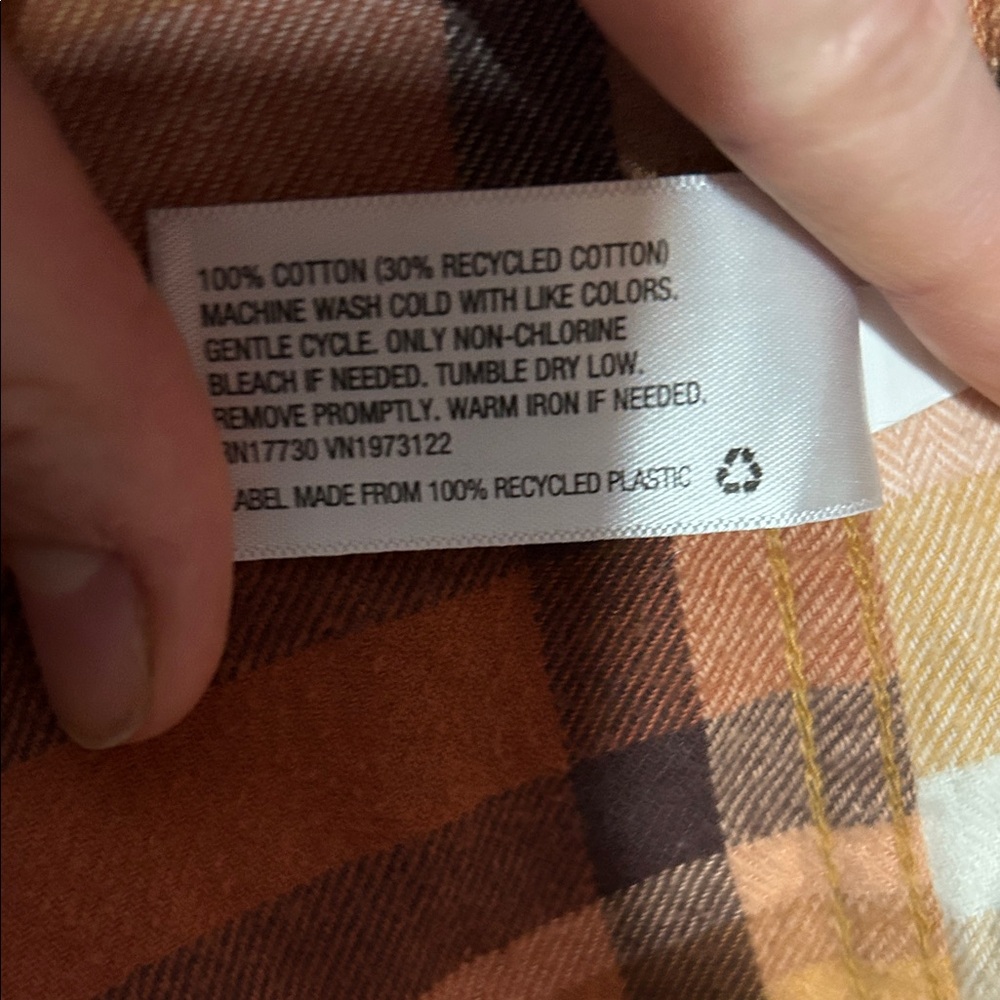 Plaid orange, brown, and yellow Button Down flannel Shirt - Picture 6 of 7